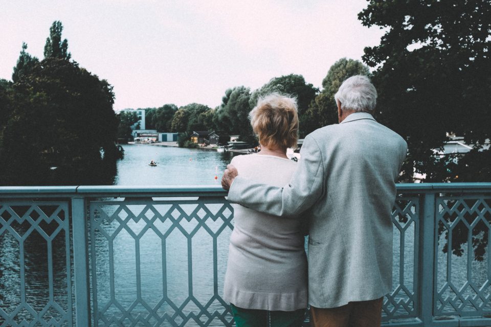 Old couple on bridge