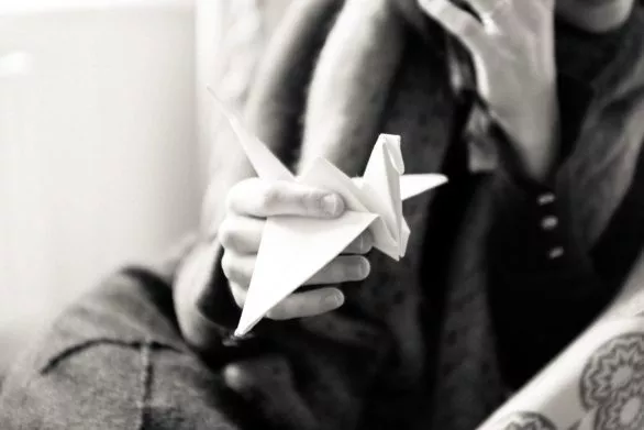 Holding origami bird