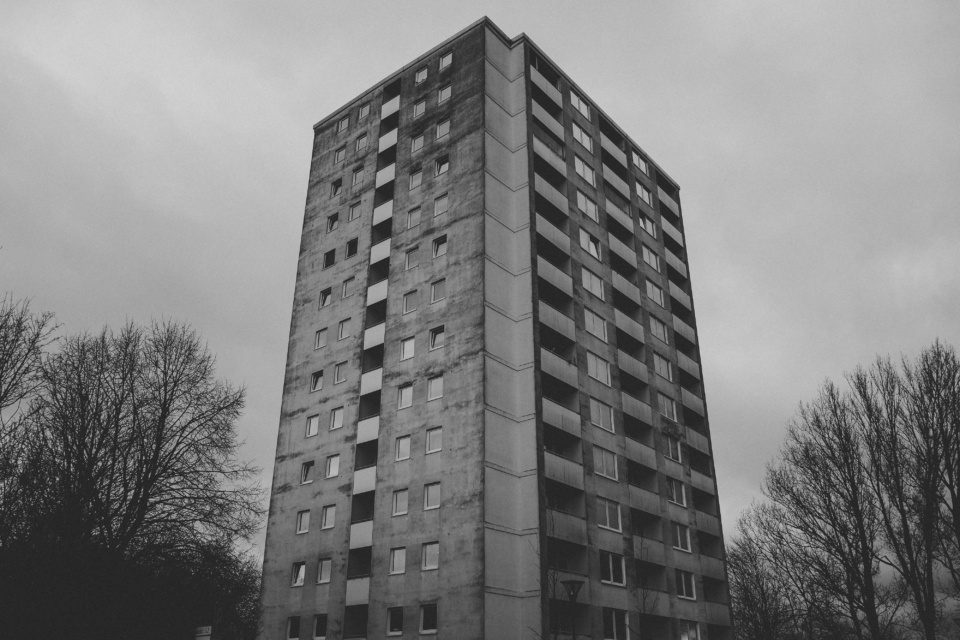 Residential building in black and white