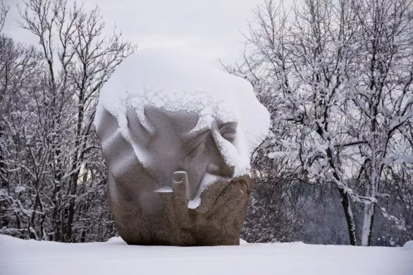 Sculpture covered with snow