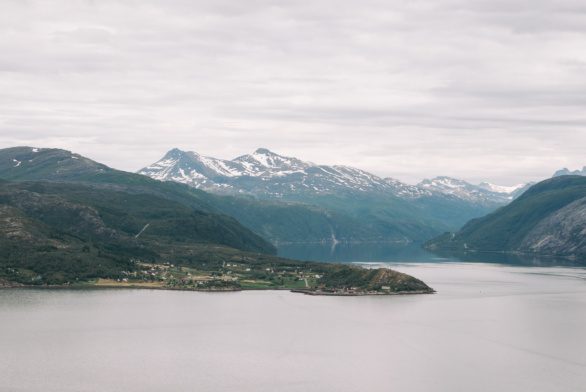 Cloudy fjord landscape