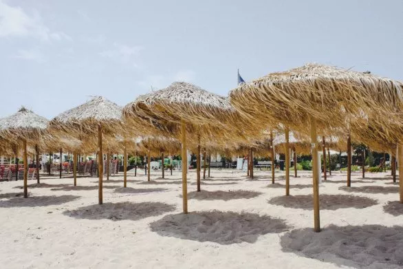 Thatched umbrellas on a beach