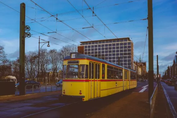 Yellow tram in Rostock