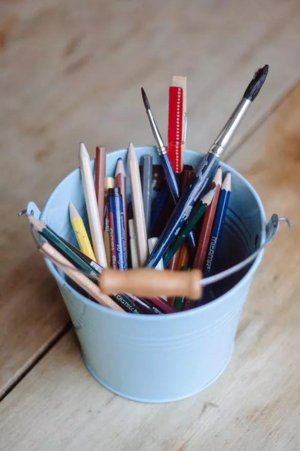 Bucket with stationery