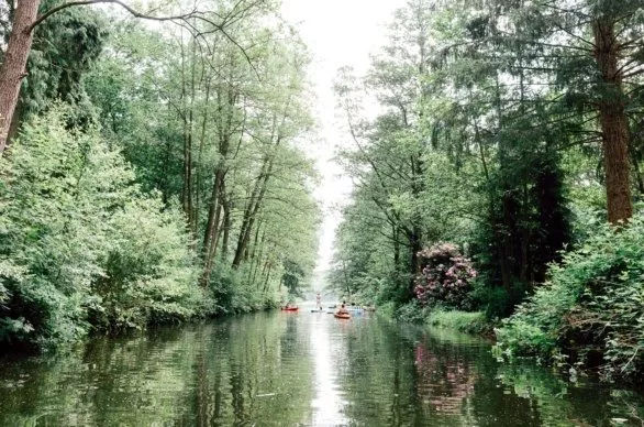Canoeing down a canal