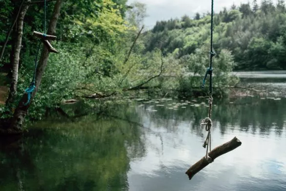 Rope swings on lake