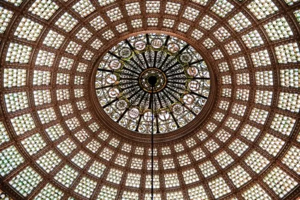 Details of Tiffany's stained glass dome in Chicago Cultural Cent