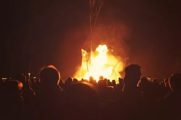 Crowd and bonfire