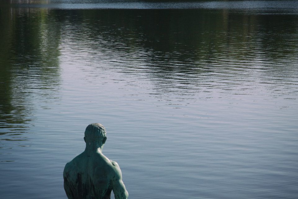 Sculpture and lake