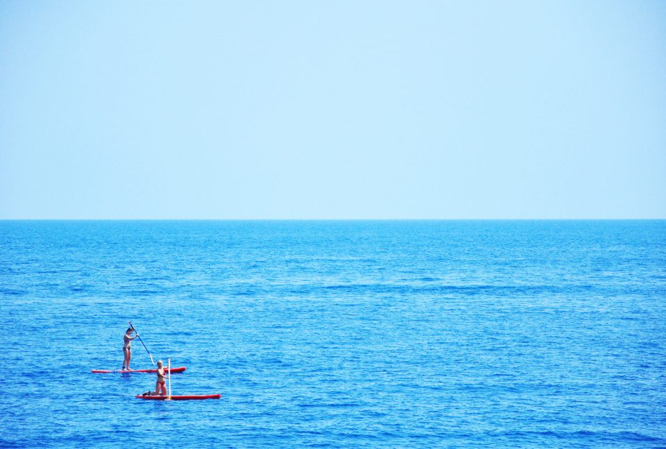 Paddleboarding in the sea