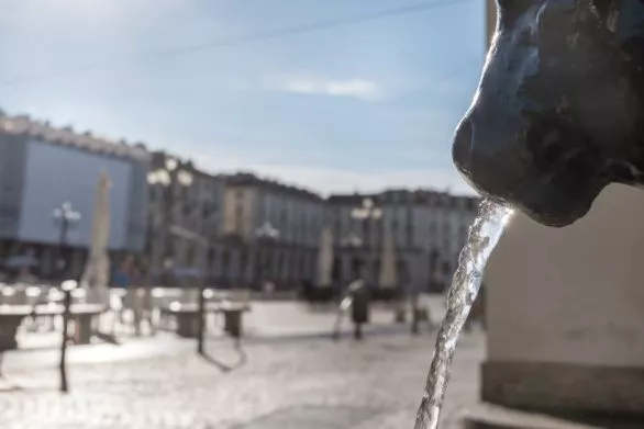 Water fountain detail on Piazza Vittorio Vineto in Turin, Italy