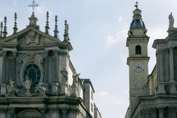 Twin churches on Piazza San Carlo in Turin, Italy