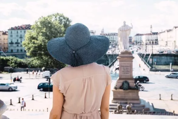 Girl in blue hat in Turin