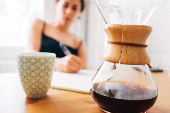 Drinking Chemex coffee and journaling