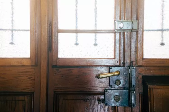 Door lock on wooden door