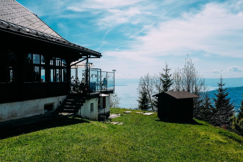 cafe in the Alps overlooking Lake Geneva