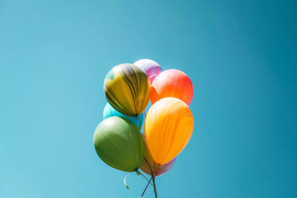 Colored balloons on blue sky