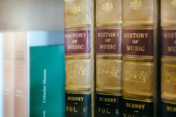 History of music books on shelf