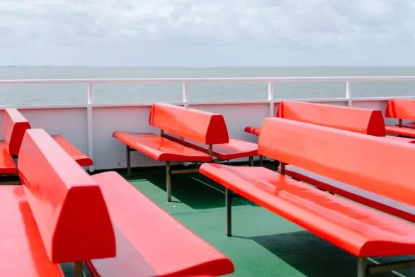 Ferry deck with empty seats