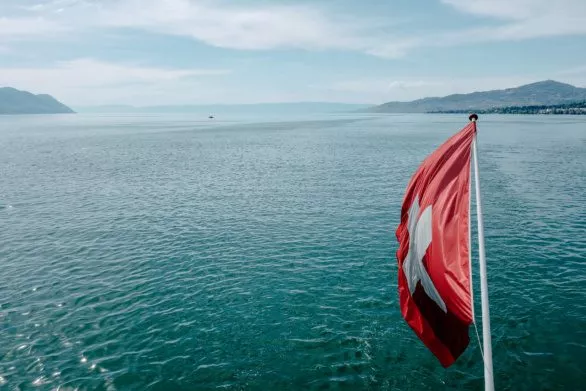 Swiss flag on lake Geneva