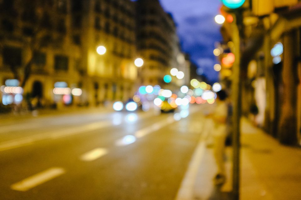 Night lights in Barcelona blurred