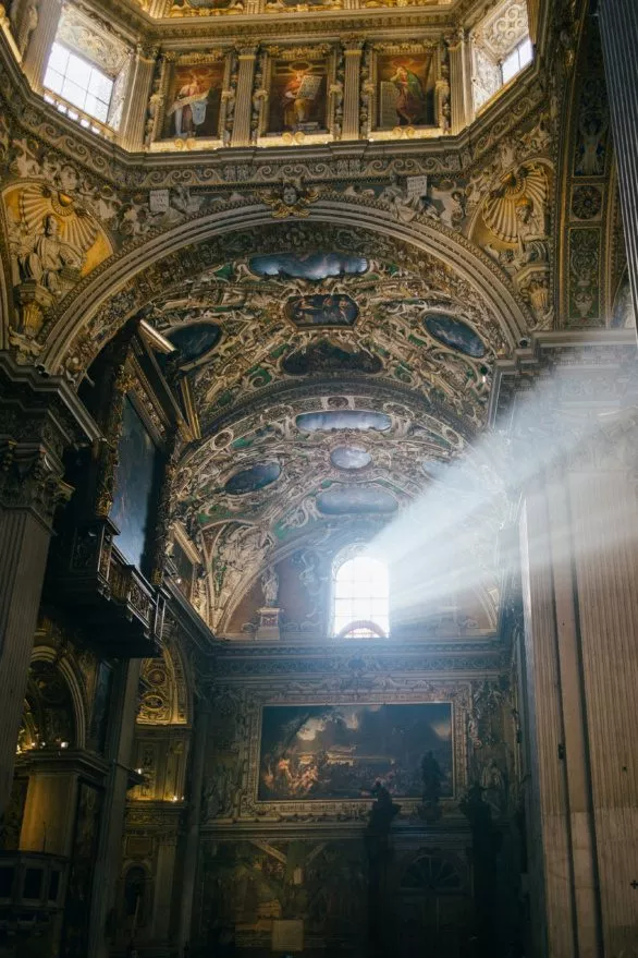 The rays of light in the church in Bergamo, Italy