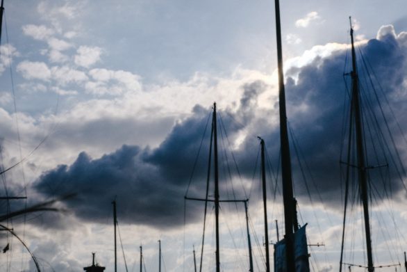 Sailing yacht masts in the sky