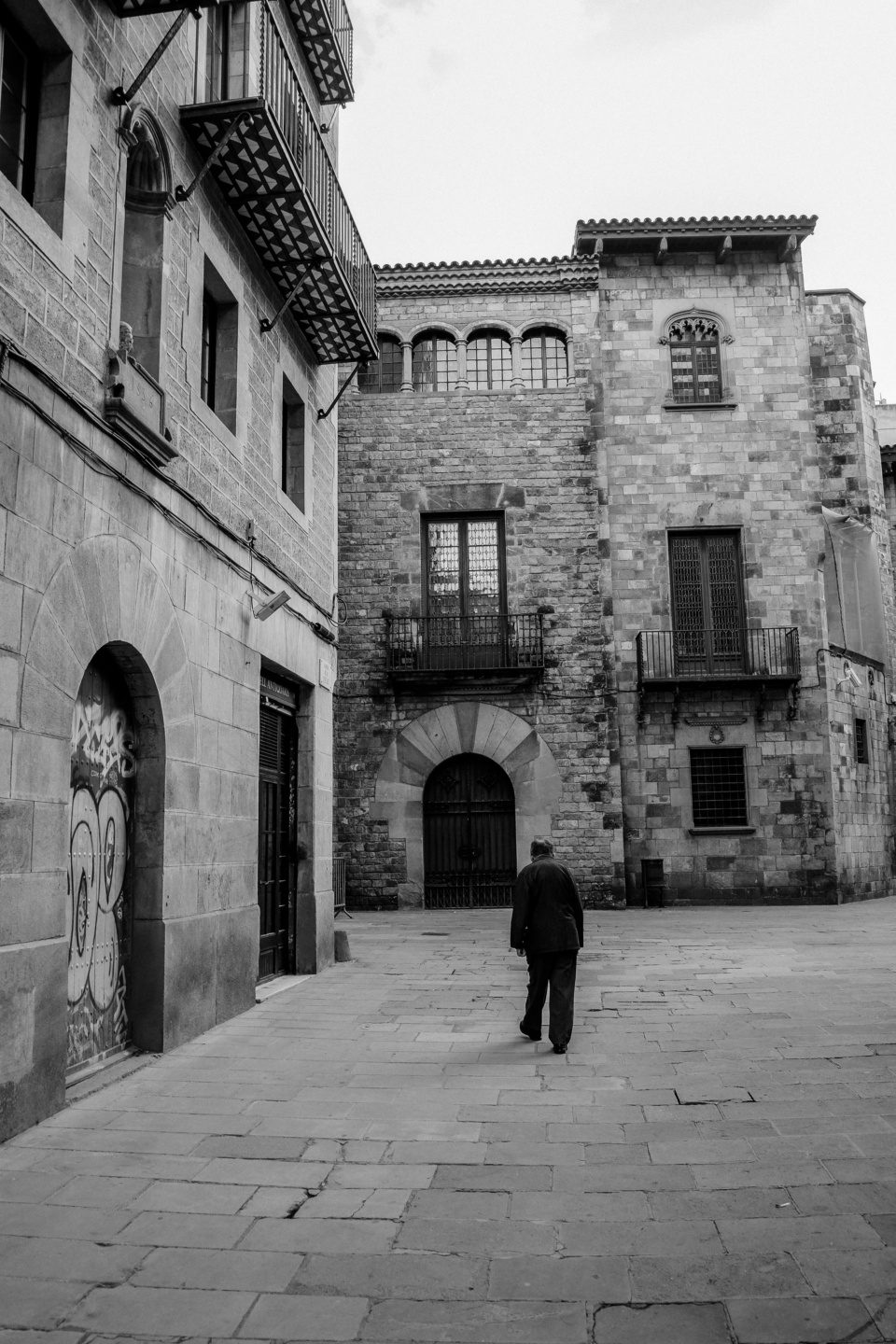 An empty streets of Old Town Barcelona