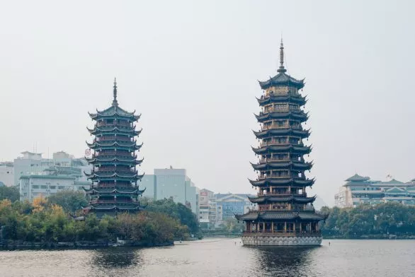 Sun & Moon Twin Pagodas in Guilin, China
