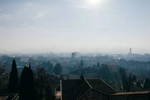 Panoramic view to the town of Bergamo, Italy