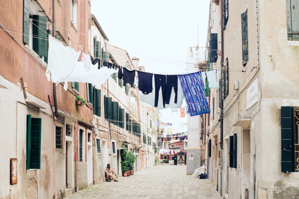 Drying laundry on Calle Saresian in Castelo, Venice.
