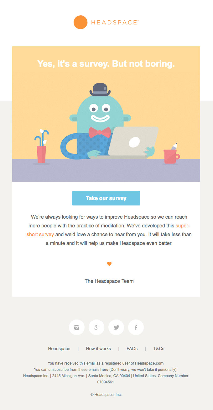 Headspace survey email example