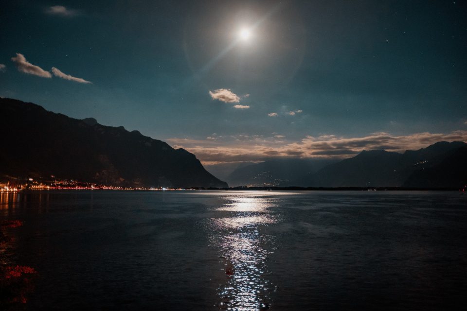 Night sky above Lake Geneva near Montreux