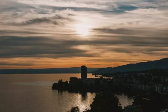 Montreux cityscape in sunset light
