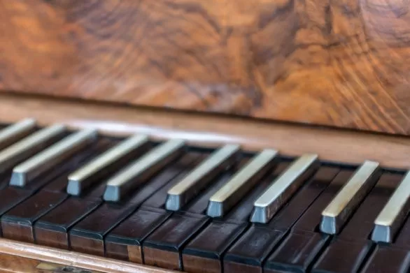 Historical piano detail with black keys
