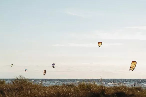 Kitesurfers in sea