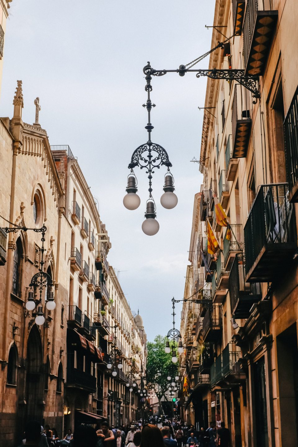 Tourist street in the old city of Barcelona