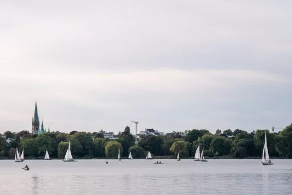 Sail boats on Alster in Hamburg