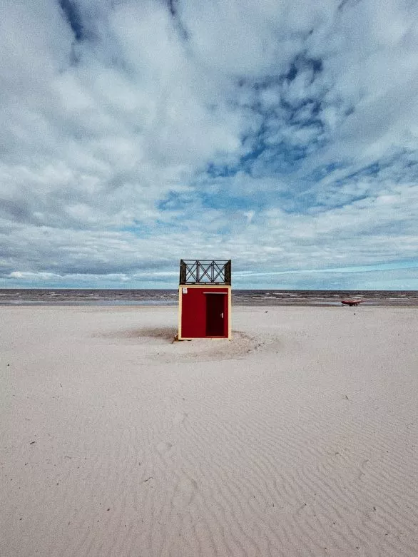 Small rescue station on the Baltic Sea beach