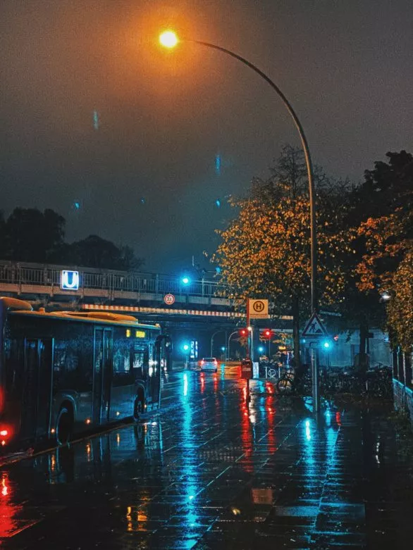 Bus stop at night