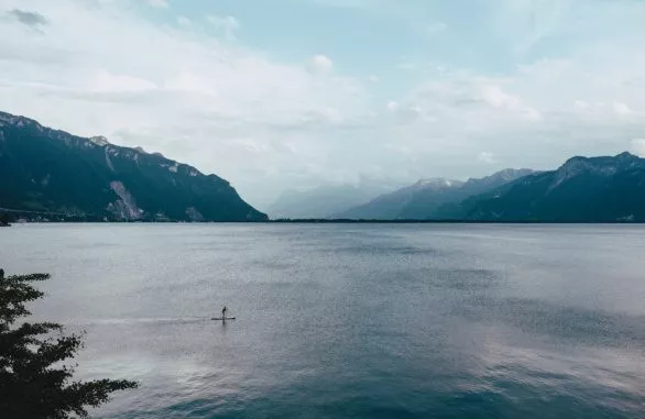 Single sup boarder on Lake Geneva