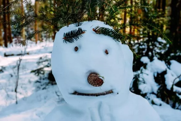 A snowman with a shy smile