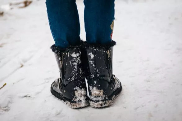 Winter boots in the snow