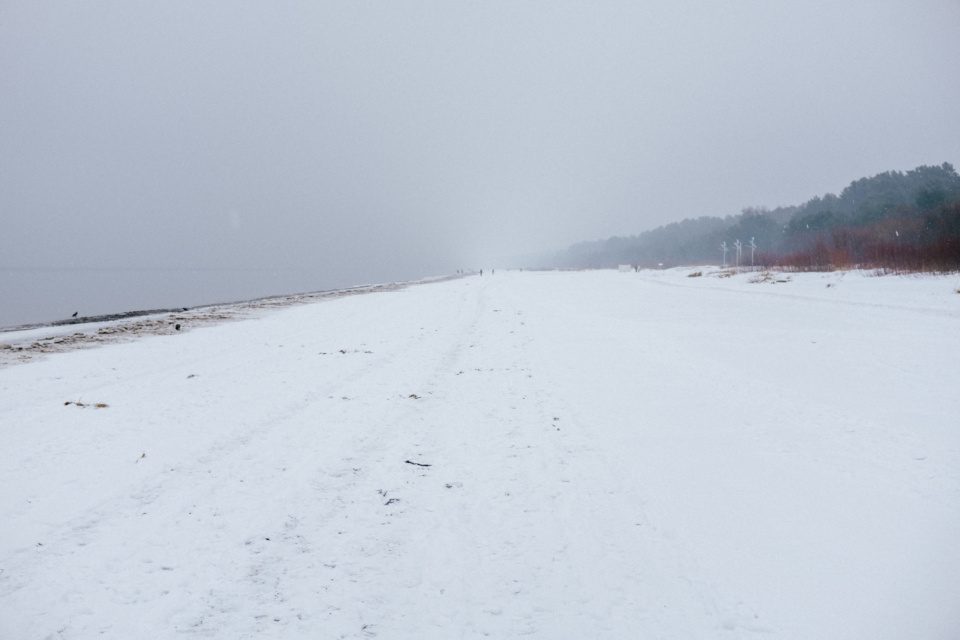 Snow-covered Baltic Sea coast in Jurmala