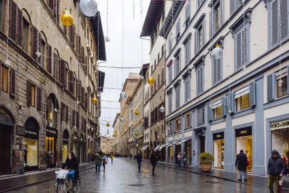 A pedestrian street in Florence at Christmas