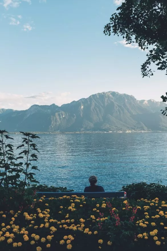 Person observing lake landscape in Montreux