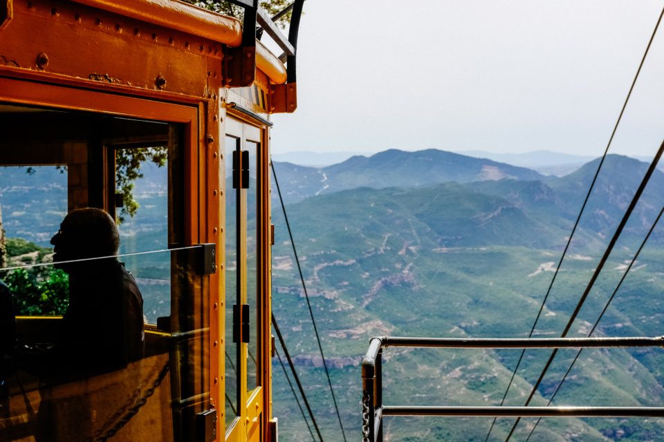 Man in Cable Car on Montserrat, Spain