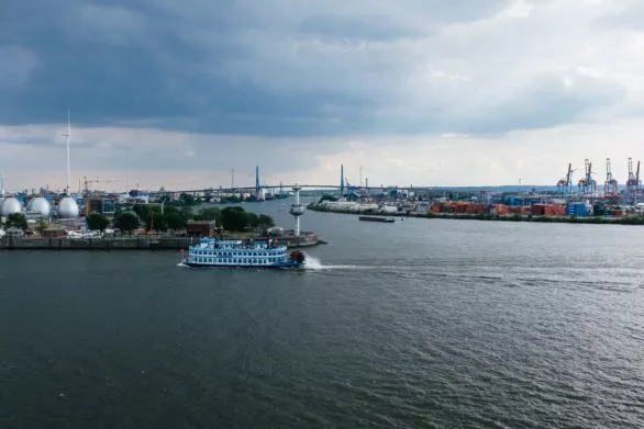 A pleasure boat on the Elbe in Hamburg, Germany