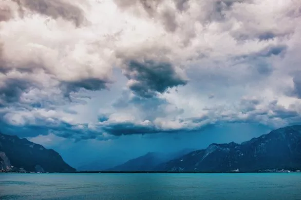 Dramatic sky above Leman Lake Geneva