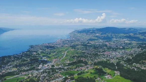 Aerial view Lake Geneva from Chamby